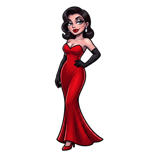 The Femme — red gown, main pose