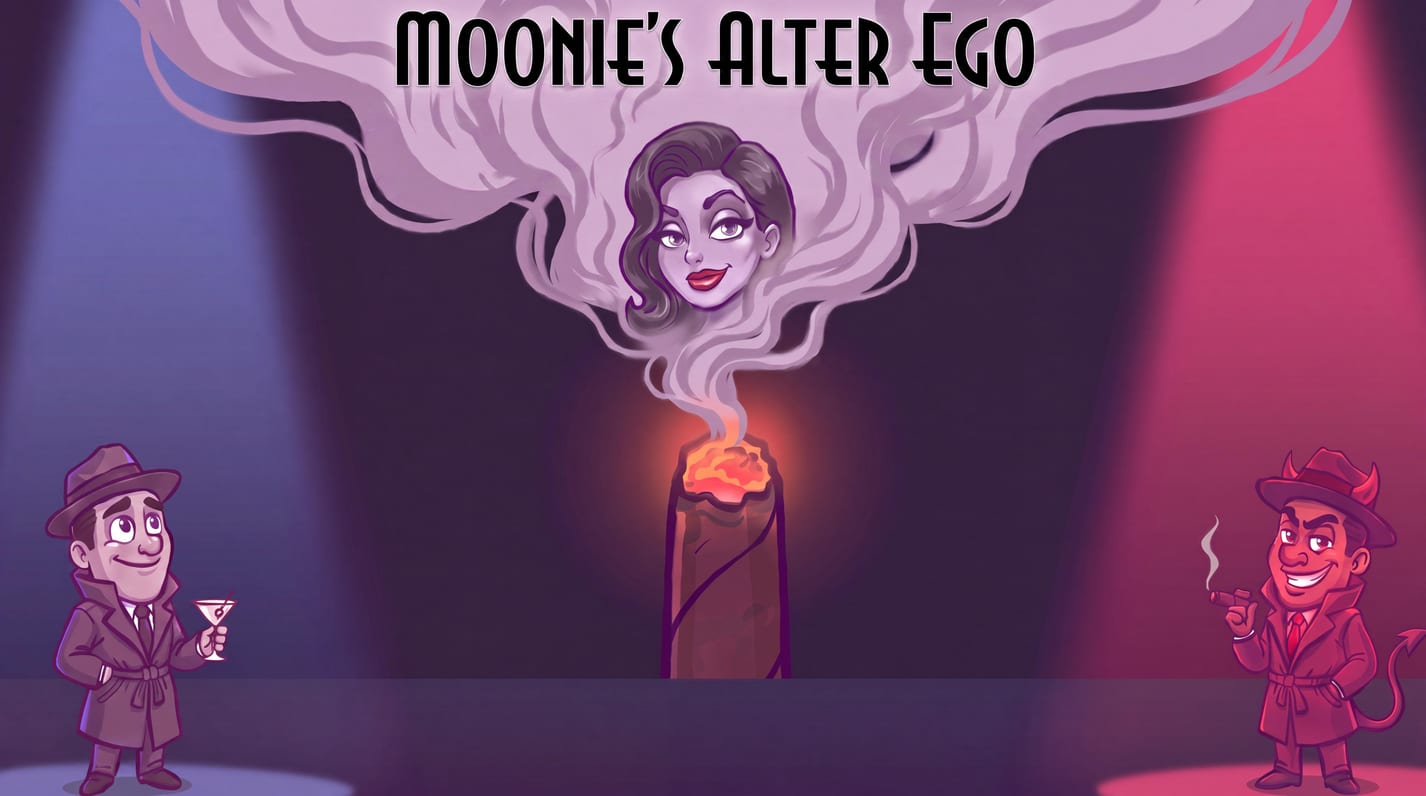 Moonie's Alter Ego — key art, Moonie and Dumpie flanking the Femme